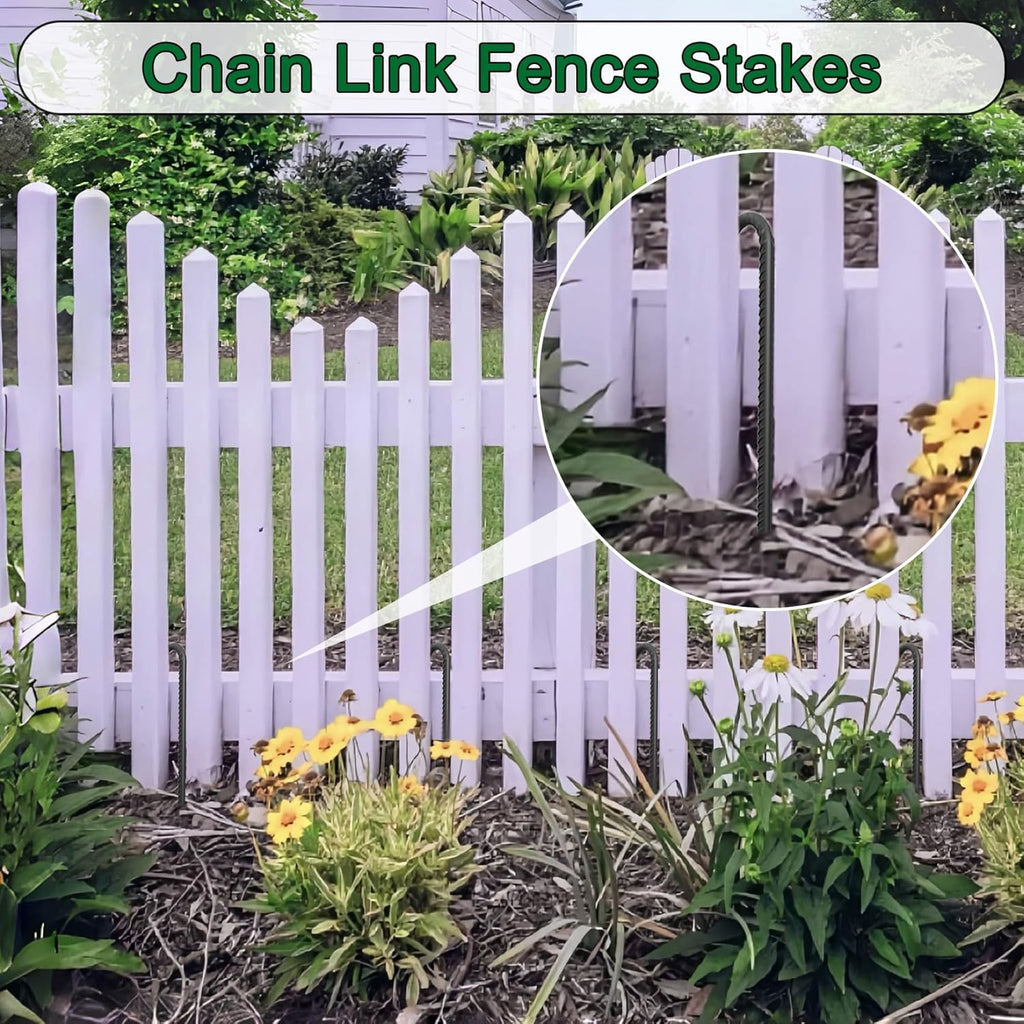 16 Inch Ground Rebar Stakes Heavy Duty J Hook Ground Anchors 40 Pack, Tent Stakes with Chisel Point End, Chain Link Fence Spikes for Bounce House, Gazebos and Outdoor Decorations Inflatables