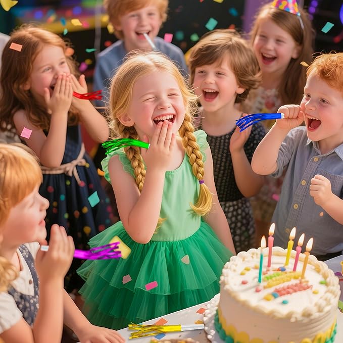 24 PC Silver Party Favors Party Blowers for Adults Party Horns Birthday Blowers Noisemakers Blowouts Whistles Metallic Fringed Party Blower for Birthday Sporting Events Graduation