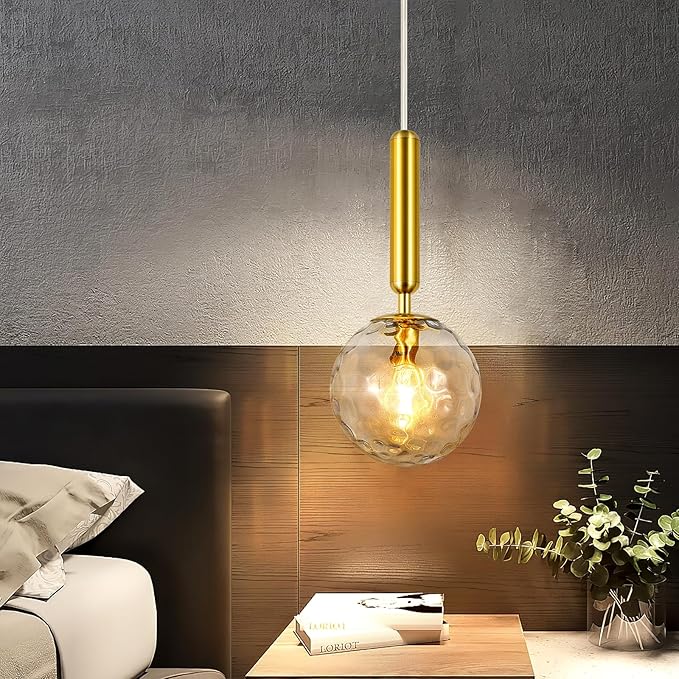 Modern Gold Pendant Light Hanging Fixture Light for Kitchen Island Mid Century with Globe Pendant Light Clear Glass Pendant Lighting for Living Room Bedroom Entryway (2 Pack)