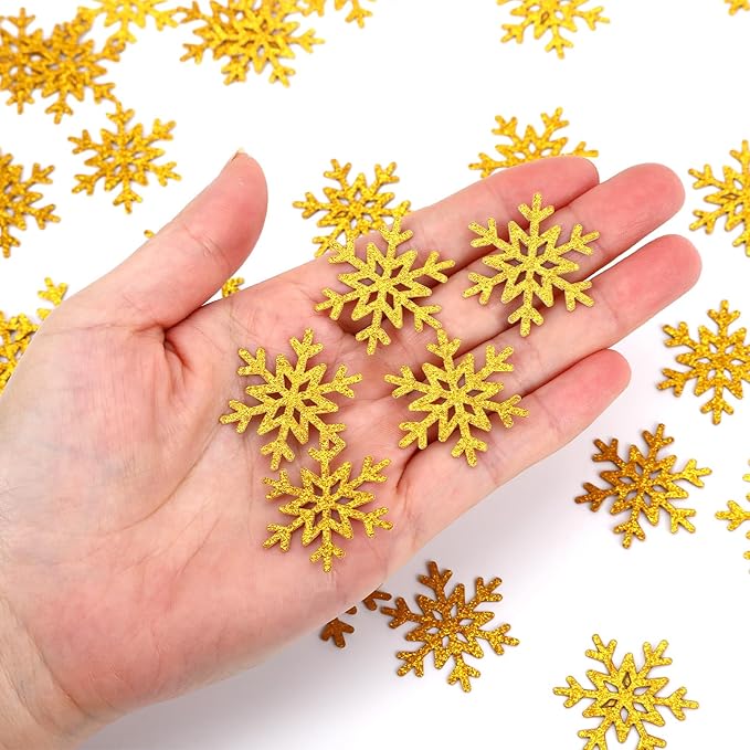 MARFOREVER Christmas Snowflake Glitter Confetti, Gold Snowflake Paper Confetti Winter Snow Sprinkles Sequins Table Centerpiece for Winter Wonderland Xmas Holiday Wedding Party Supplies Decorations