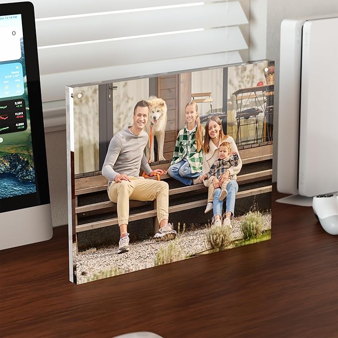 8x10 Acrylic Picture Frame 5 Pack, Clear Freestanding Double Sided Frameless Magnetic Photo Frames, Desktop Display Decor Gift