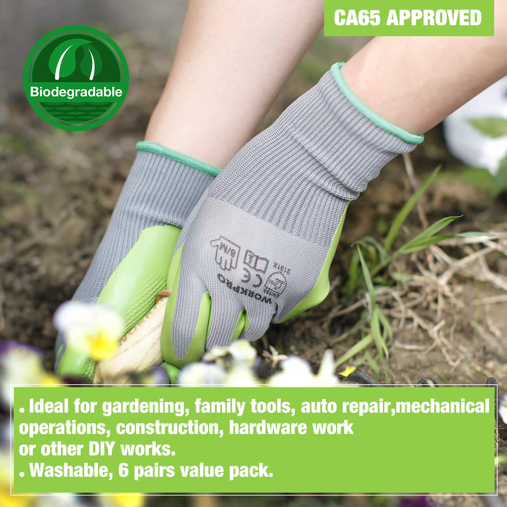 6 Pairs Eco Latex Palm Coated Garden Work Gloves by WORKPRO