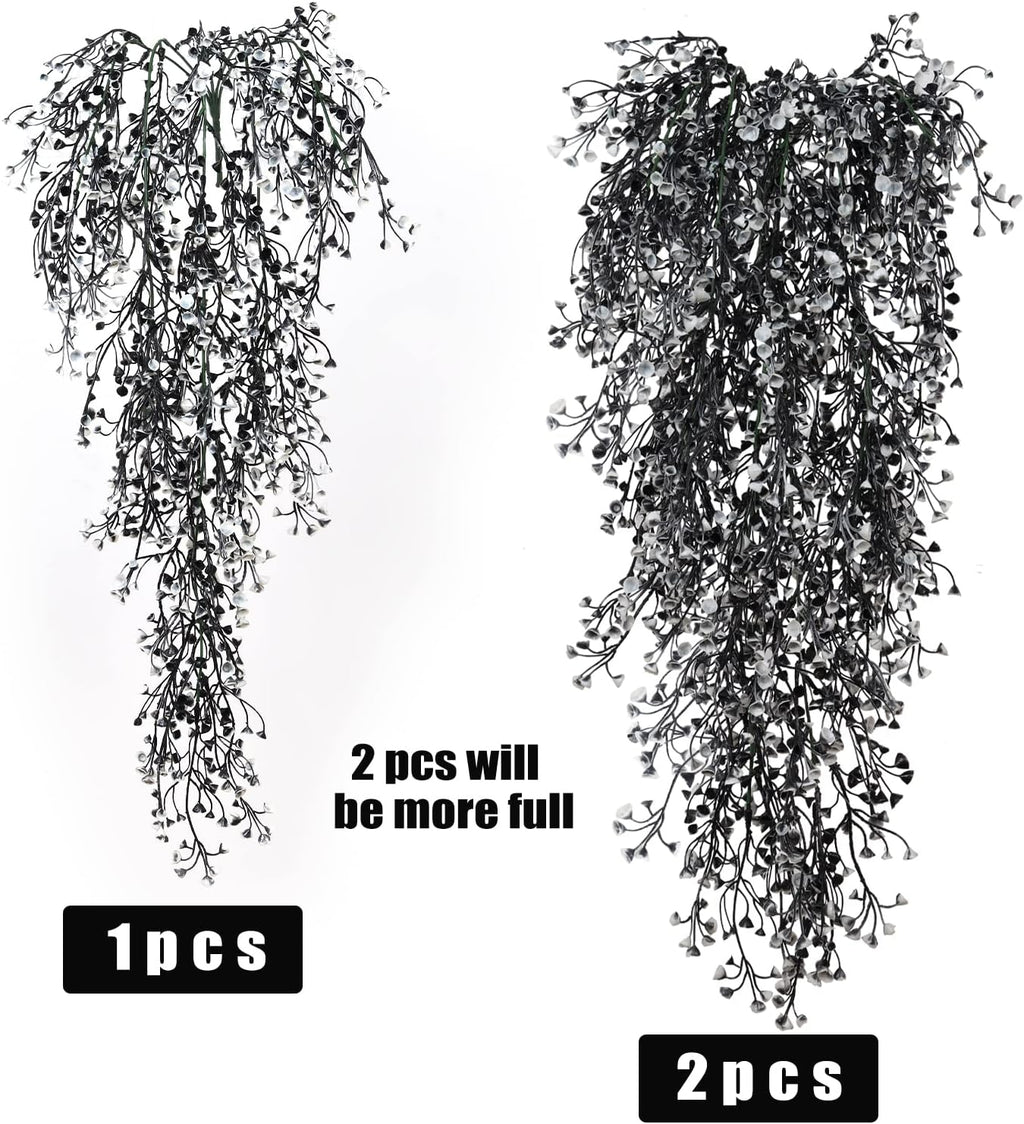 RECUTMS Artificial Hanging Plants 4 Pcs Fake Ferns Artificial Plants Large Faux Hanging Plant Wall Plants Fake Ivy Room Home Garden Wedding Halloween Party Indoor Outdoor Decor(Black White)