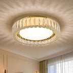 Modern K9 Crystal Dimmable LED Flush Mount Ceiling Light,15 Inch 36W/5CCT 3000K-6000K,Luxury Gold Round Large Close to Ceiling Lighting Fixtures for Living Room,Kitchen,Bedroom,Dining Room