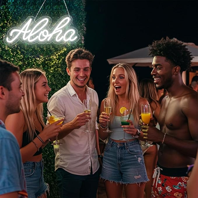 Aloha Neon Light Aloha Cold White Neon Sign for Wall Decor, 15"x5.9" LED Neon Art Decorative Lights with Dimmer Switch USB Operated for Home, Bar Club Wedding and Party Decor, Christmas, Birthday Gift