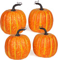 Artmag 6 Inch Large Artificial Pumpkins, 4PCS Big Orange Drawing Line Faux Foam Harvest Pumpkins for Fall Thanksgiving Holiday Decorations