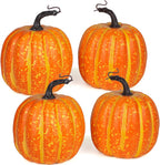 Artmag 6 Inch Large Artificial Pumpkins, 4PCS Big Orange Drawing Line Faux Foam Harvest Pumpkins for Fall Thanksgiving Holiday Decorations
