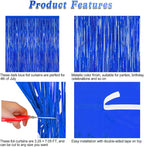 2 PCS Tinsel Backdrop, 3.28 FT x 7.05 FT Dark Blue Backdrop Curtains, Metallic Passover Fringe Curtains Party Streamer, Navy Blue Party Decorations Photo Props