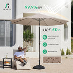 JEAREY 9FT Outdoor Patio Umbrella Outdoor Table Umbrella with Push Button Tilt and Crank, Market Umbrella 8 Sturdy Ribs UV Protection Waterproof for Pool, Garden (Tan)