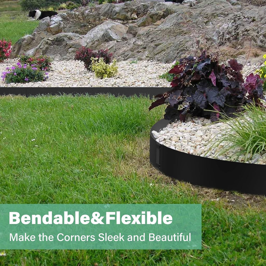 Metal Landscape Edging 6-Pack, Galvanized Steel Garden Edging - 40" L x 6" H Strips - Metal Edging Border w/ 6 Clips - Edge for Lawn Yard, Black