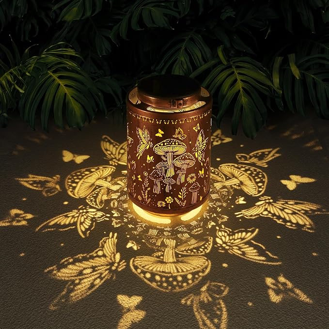 Solar Lanterns Outdoor Waterproof Mushroom Butterfly Garden Decor Gifts for Women Mon Grandma Metal Hanging Solar Lights Decoration for Outside LED Lanterns for Yard Patio Lawn Pathway Landscape