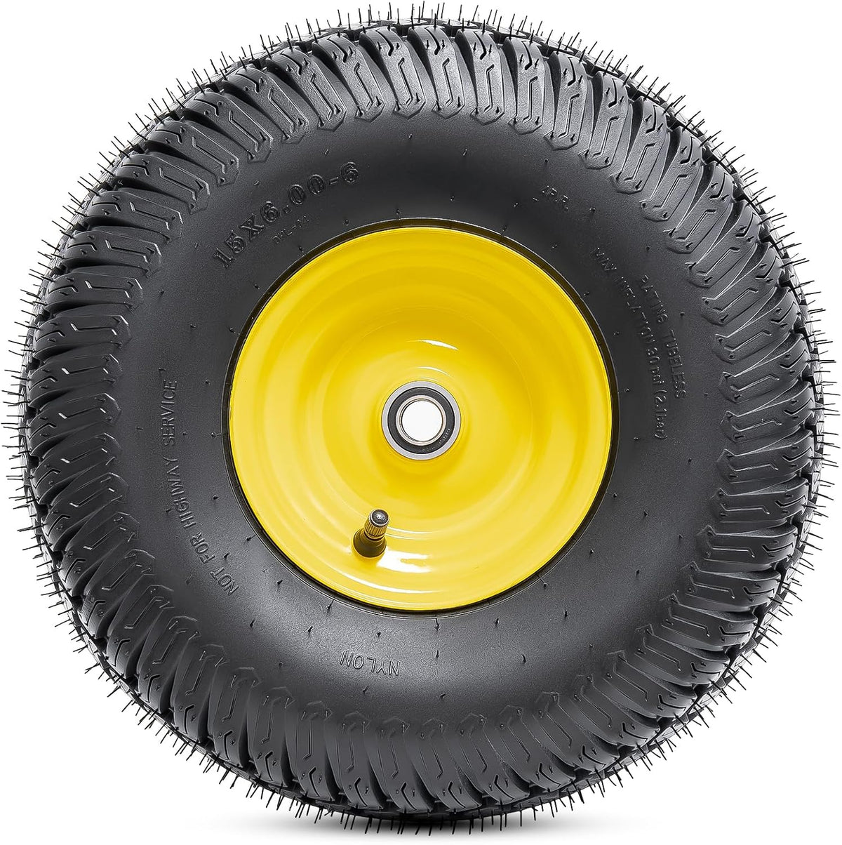 15x6.00-6(4PR) Tubeless Tire and Wheel, 15-Inch Replacement Pneumatic Tires and Wheel with 3/4" Bearings Compatible with Hand Truck, Wheelbarrow, Wagon, Gorilla Carts (Yellow, 2PCS)