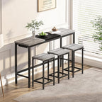 Harper & Bright Designs 4-Piece Dining Table Set, 60.2" L Wood Dining Table with 3 Stools and Metal Frame for Kitchen Dining Room, Convenient Hanging Stool Design, Grey+Black