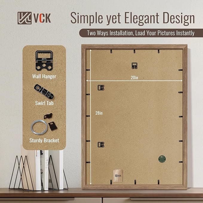 VCK 20x28 Picture Frame Set of 4 - Walnut, Gallery-Quality Wood Poster Frames, 1.1-Inch Wide Border, Polished Plexiglass, Vertical or Horizontal Wall Display for Photo/Art/Prints, Walnut