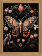 Framed Vintage 3D Textured Wall Art - Gothic Butterfly Wall Decor - Hand Drawn Sandstone Nature Botanical Pictures for Living Room Bedroom Home Decor 12x16in