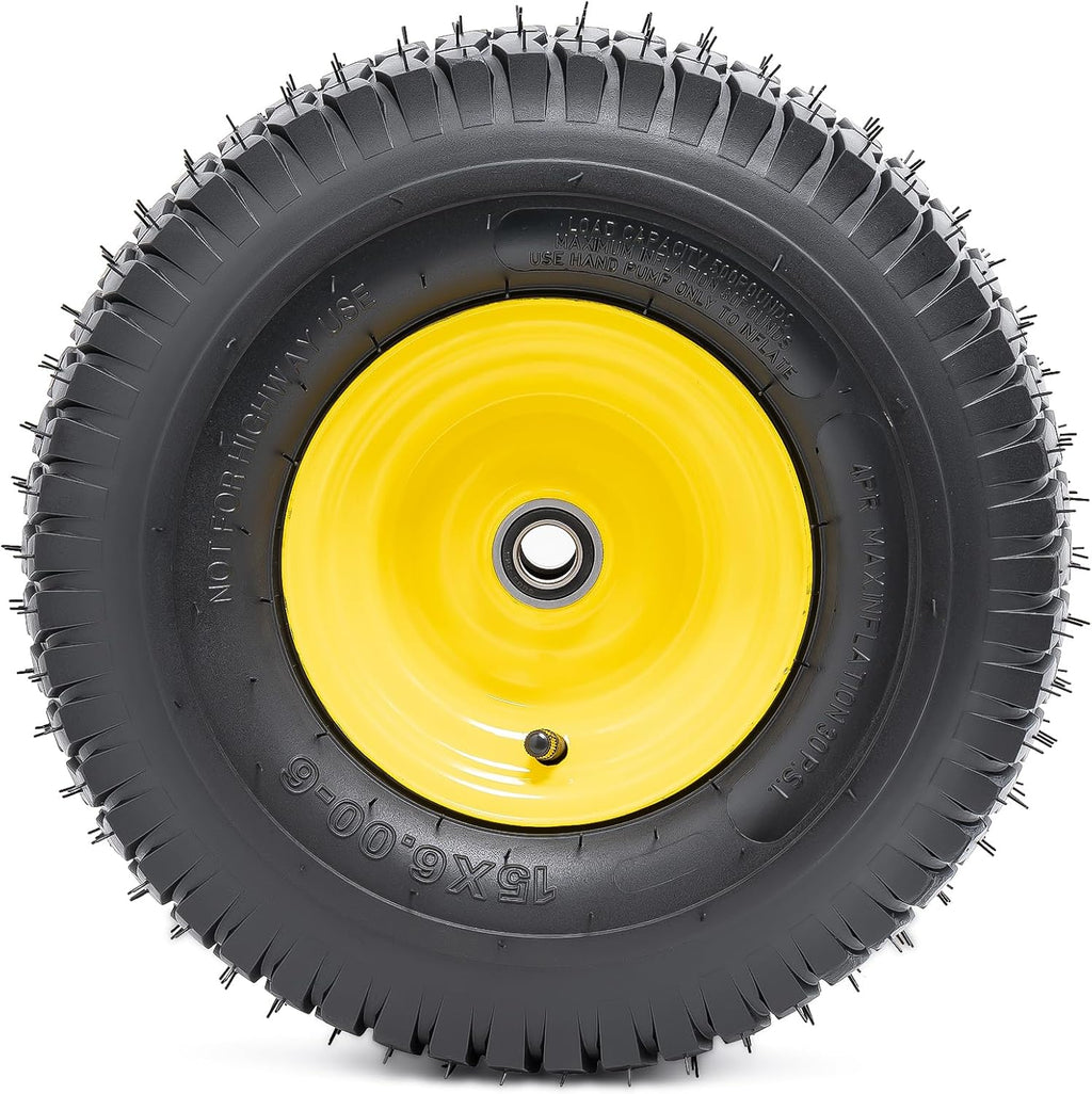 15x6.00-6 Tire and Wheel, 15-Inch Replacement Pneumatic Tires with 3/4" Bearings Compatible with Hand Truck, Wheelbarrow, Wagon, Gorilla Carts Tires (Yellow, 2PCS) P-103