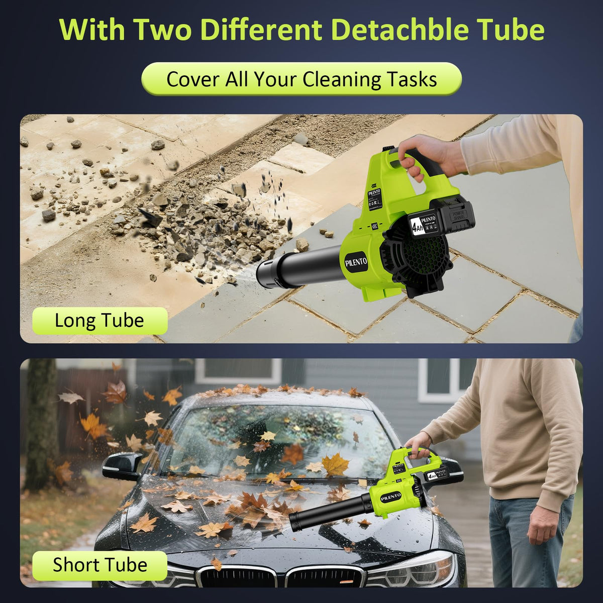 Cordless Leaf Blower with 2 x 4.0Ah Batteries and Fast Charger, 20V Lightweight Handheld Electric Blower, 3-Speed Battery Powered Blower for Patio, Driveway, Lawn Care, Dry Leaves and Light Debris