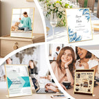 Acrylic Gold Frames 5X7, Slanted Back Gold Picture Frames Table Acrylic Sign Holder for Photos Wedding Table Numbers and Art Display with Removable Clear Sticky Dots，6 Pack