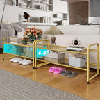 SUFAUY Shoe Rack for Closet, 33" Wide Metal Shoe Rack Organizer Heavy Duty, 2-Tier Mesh for Shoes, Gold