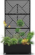 15.7"×70.9"×35.4" Metal Raised Garden Bed with Trellis and Wheels - Tall Trellis Planter Box for Climbing Plants, Vegetables & Vines - Outdoor Privacy Planters for Patio (Black-Zodiac)