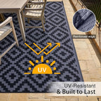 OLANLY Waterproof Outdoor Rug 10x14 ft, Outdoor Plastic Straw Rug for Camping, RV Mat Outside, Indoor Outdoor Carpet for Porch, Deck, Backyard, Balcony, Picnic, Black & Grey