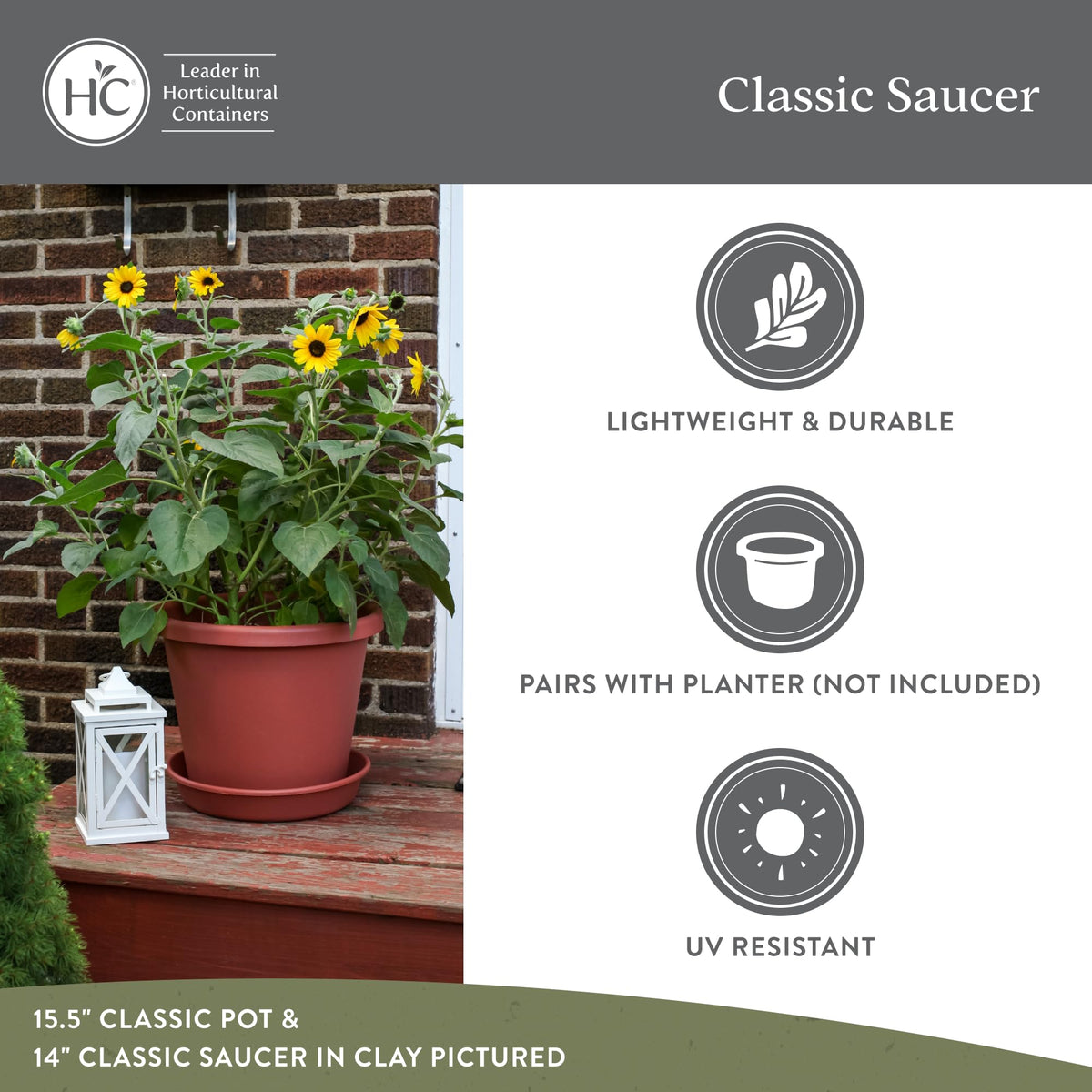 The HC Companies Flower Pot Saucers - Plastic Plant Saucer for Outdoors & Indoors - Traditional Design Plant Pot Trays for Water Drainage - Durable & Stylish Round Plant Tray (16-inch Black)