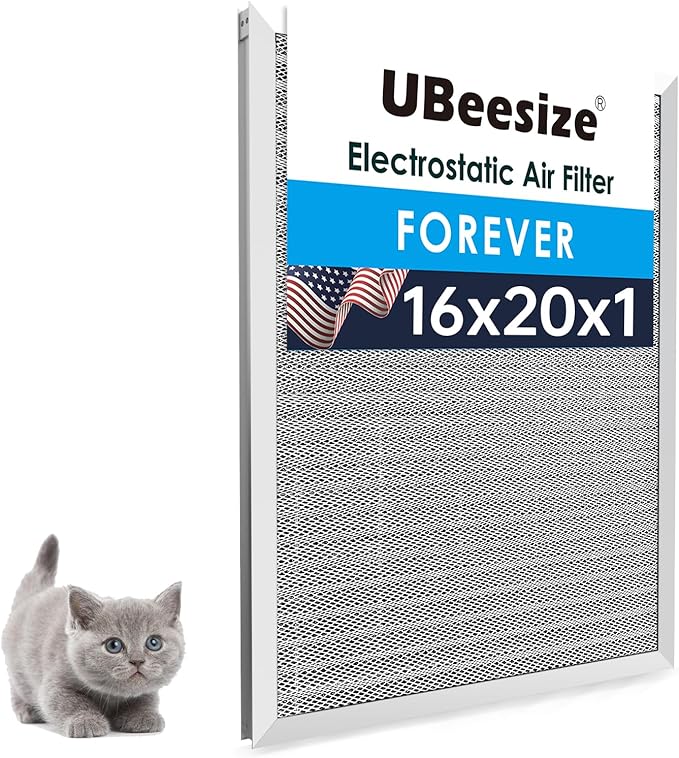 UBeesize 16x20x1 Reusable Electrostatic Air Filter HVAC AC Furnace Filter,MERV 8,Washable, Lasts a Lifetime,Permanent Air Filter,Breathe Fresher,Home And Office(Actual Size:15.5x19.75x0.82 Inch)