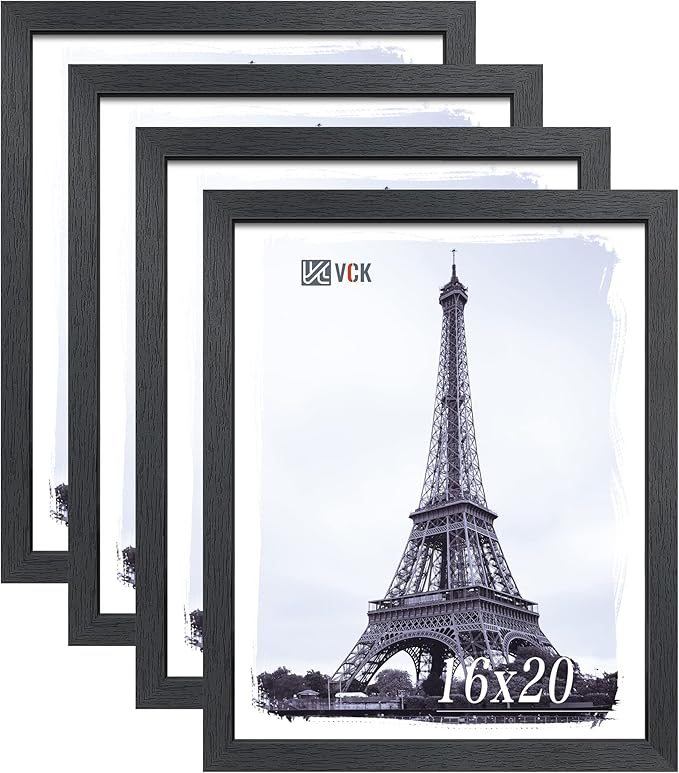 VCK 16x20 Poster Frame 4 Pack, Black Solid Wood Picture Frames with Exclusive Woodgrain, Wall Gallery Frame