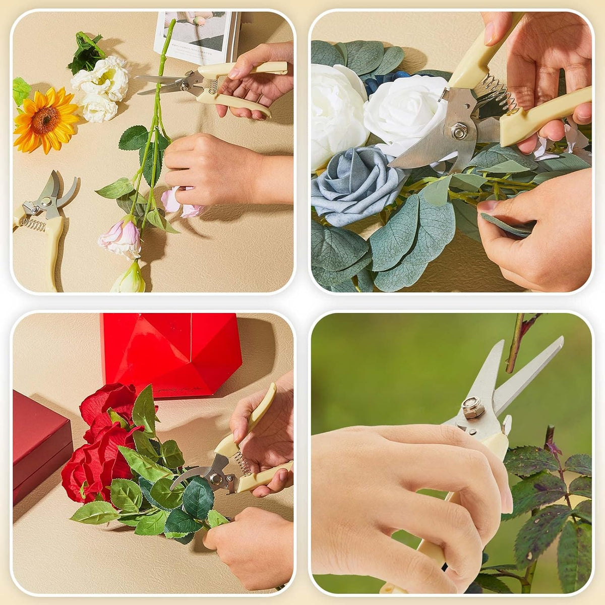 Amylove 24 Pcs Garden Flower Shears Pruning Scissors Heavy Duty Plant Scissors Garden Clippers Hand Bypass Pruner for Gardening Plants Hedge Flower Tree Cutting Miniature Bonsai Modeling(Beige)