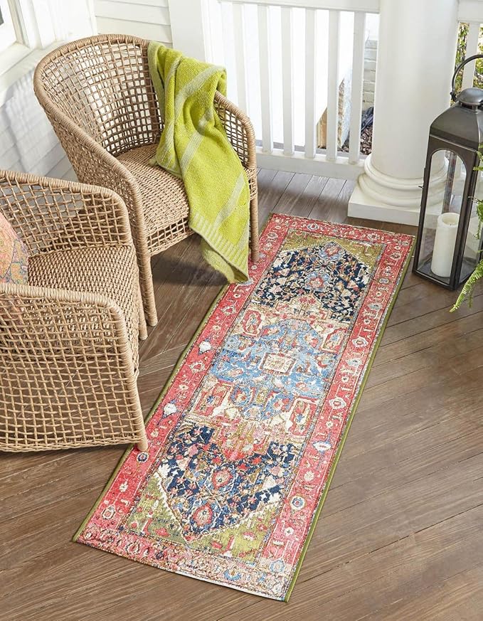 Unique Loom Outdoor Traditional Collection Area Rug - Limon (2' 7" x 10' Runner Multi/Red)