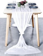 MDS Halloween Chiffon Table Runner - 15 Pack, 29 x 170 Inches, 14ft Each - Sheer Spooky Table Runners for Haunted House Parties, Trick-or-Treat Tables, Witchy Décor, Wedding & Events - White