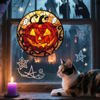 Stained Glass Window Hanging - Halloween Decorations Evil Pumpkin Orange Suncatcher for Doors Garden Indoor Funny Spooky Sun Catchers Gothic Decor Horror Gifts for Women Men Friend 15 in