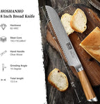 Bread Knife 8 Inch, Damascus Steel Bread Kitchen Knife with Ergonomic Olive Wood Handle, Professional Ultra-Sharp Serrated Knife for Homemade Bread, Sourdough Bread Cutting