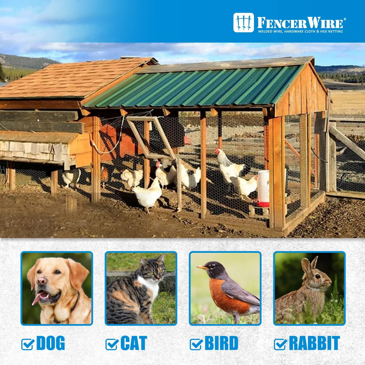 Fencer Wire 20 Gauge Chicken Wire Fence, Galvanized Poultry Hexagonal Netting Crafting, Chicken Coops & Rabbit Rodent Cage, 1-Inch Hex Grid (6 ft. x 50 ft.)