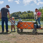 TIMBER RIDGE 49" Extra Long Collapsible Folding Wagon with Tailgate and Brakes, 250L Capacity All-Terrain Wagon Carts Foldable, 300lbs Portable Cart for Dog, Garden, Outdoor Camping Sports, Orange