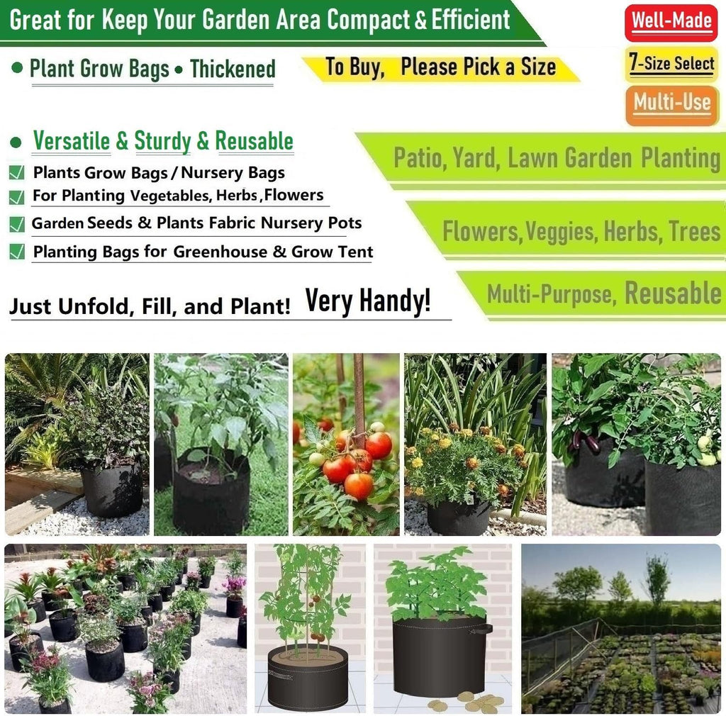 5-Pack 7 Gallon Plant Grow Bags (14x12 inch) Thickened Garden Bags Fabric Plant Pots for Tomato,Potato Planter Bag,Herbs Veggies Planters,Flower Pot,Garden Pot,Barrel Planter,Plant Container W/ Gloves