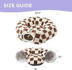 Lesure Cat Tunnel Bed for Indoor Cats - Cute Cat Donut Tunnel Toys for Small Large Cats with Washable Circle Cushion, Round Pet Peekaboo Cave Toy for Kitten/Puppy/Rabbit, Standard Brown Checks