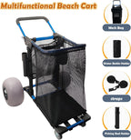 Beach Cart Foldable Fishing Trolley with 12 inch Balloon Wheels for Sand All-Terrain