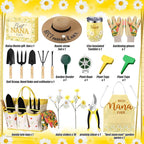 Lasnten 16 Pcs Mothers Day Garden Gift for Nana Women Dasiy Gardening Supplies Birthday Garden Tools Set from Daughters Gloves Apron Insulation Cup Fork Trowel Tote Bags for Plant Present