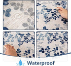 MYSKY HOME Floral Print Rectangle Tablecloth Waterproof Rectangular Table Cloth Linen Farmhouse Tablecloths for Kitchen Dining Spring Leaves Tablecloth for 4 Feet Table，60 x 84 Inches, Blue