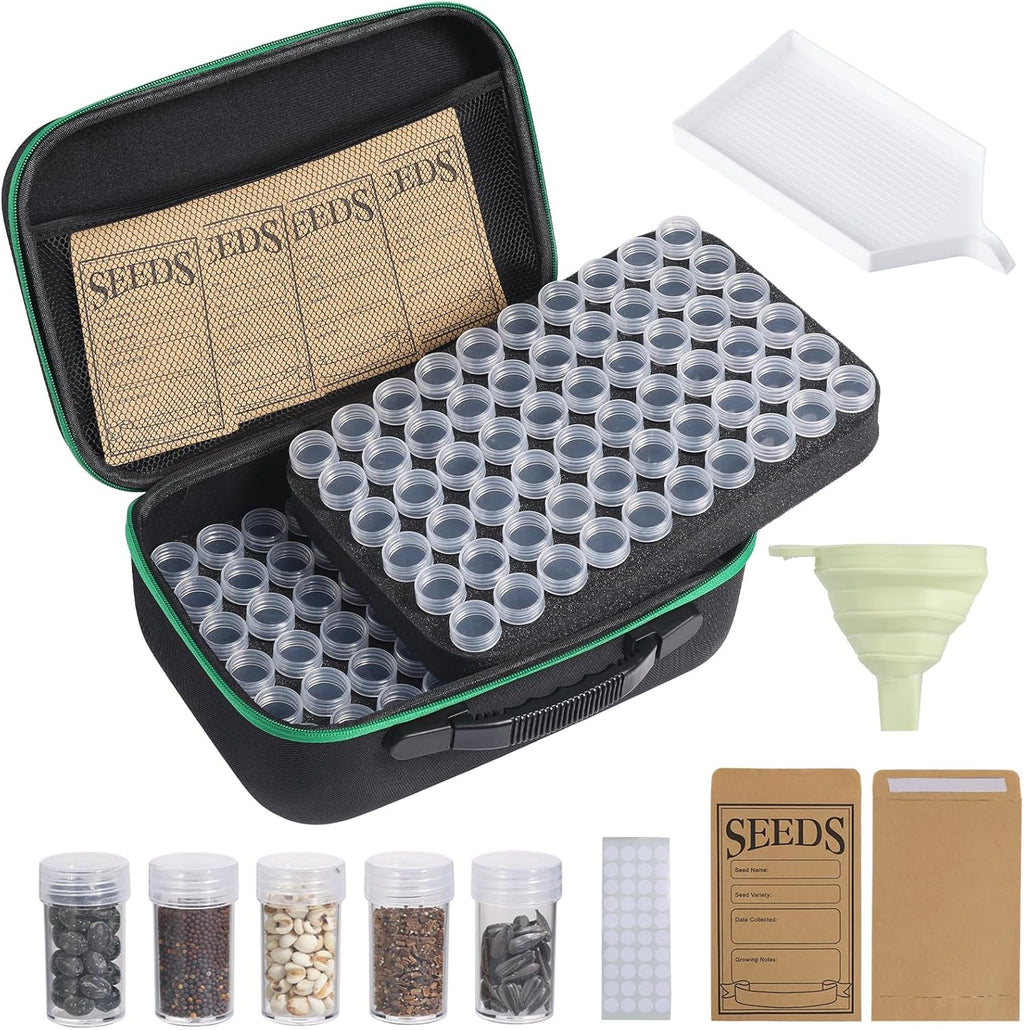 Seed Storage Box, Portable Seed Saving Box, Sturdy Seed Organizer Kit Seed Envelopes Funnel Label, Seed Container for Flower Plants Vegetable Seed, L-120 Slots