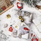 LeZakaa Christmas Silver Wrapping Paper Mini Roll for Boy Kid, Red Truck, Snowy Pine Forest & Grid Plaid, Silver Foil Reversible Design for Winter Holiday Family Gathering, 17 inches x 32.8 Feet