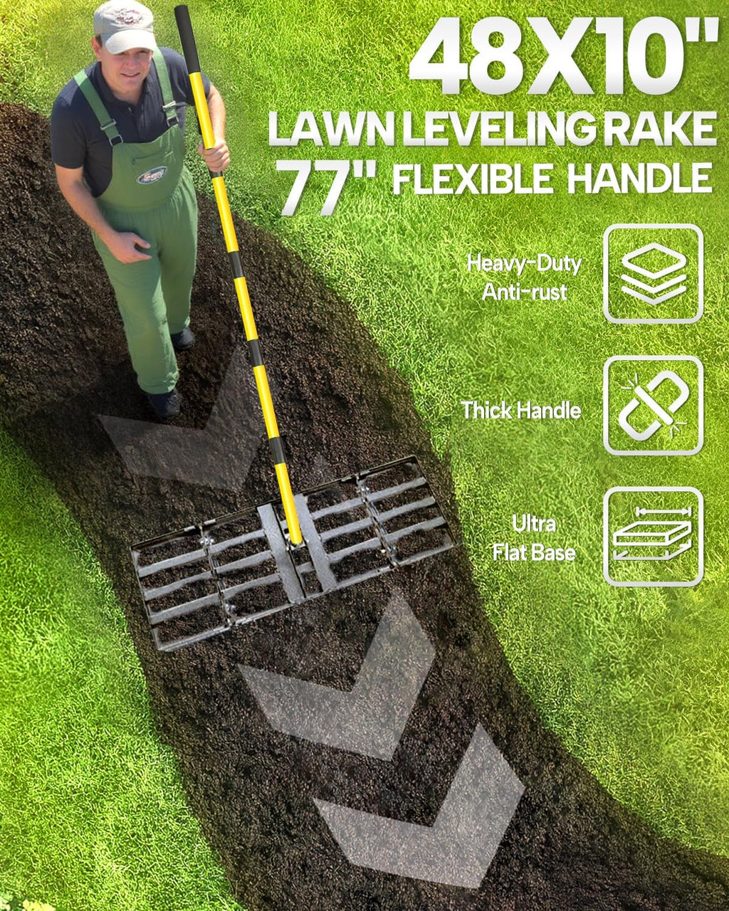 Joyhalo Lawn Leveling Rake, 30 Inch Yard Lawn Leveling for Soil with 78" Adjustable Steel Handle, Heavy Duty Effort Saving Landscape Lawn Leveler for Yard Garden Golf Course Soil Sand Dirt Grass