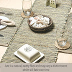 Chardin home Natural Jute Table Runner 13x48 Inch – Vintage Boho Rustic Table Decor – Handwoven Table Runner in Natural Jute and Green – Farmhouse Dining or Console Table Accent