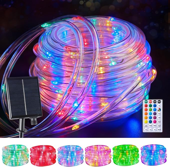 Brightown Solar String Lights Outdoor Waterproof, 18 Colors Changing 39FT Fairy Rope Light Solar Powered with Remote, 100 LEDs Multicolor Trampoline Light Rope Lighting for Outside Christmas Party
