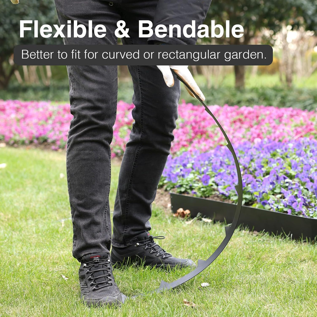 10-Pack Galvanized Steel Landscape Lawn Edging - 6.5 inch Height Black Powder Coated Bendable Metal Strips - Hammer-in Edge Border - Yard Pathway Divider 40 inch Each(33Ft Total), #LYLB65BK-US