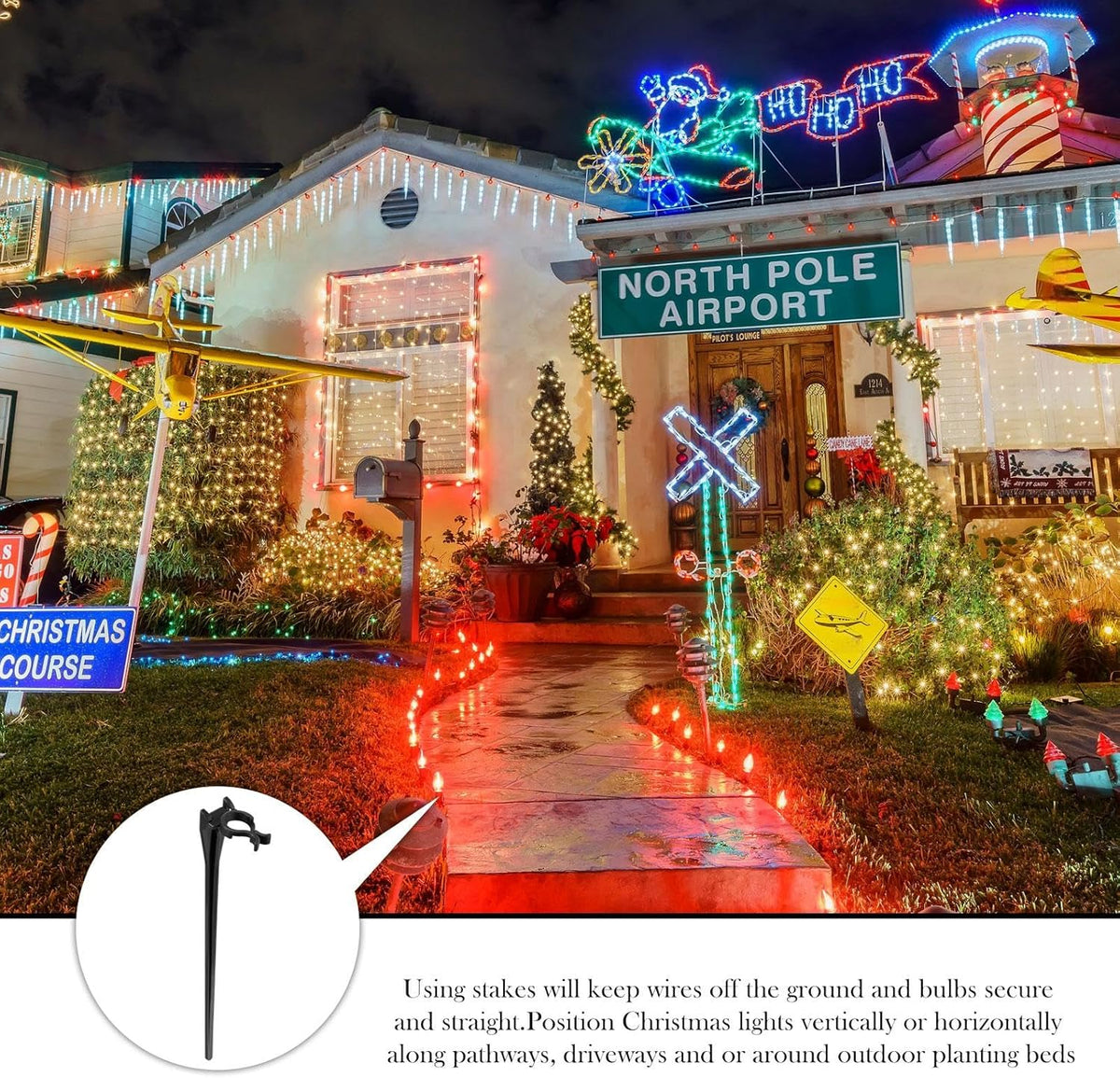 Jetec 800 Pieces Christmas Light Stakes Universal Yard Lawn Holiday 7.5 Inches Light Ground Stakes for C7 C9 String Lights Christmas Outdoor Lights Holders on Yards, Driveways (Black)