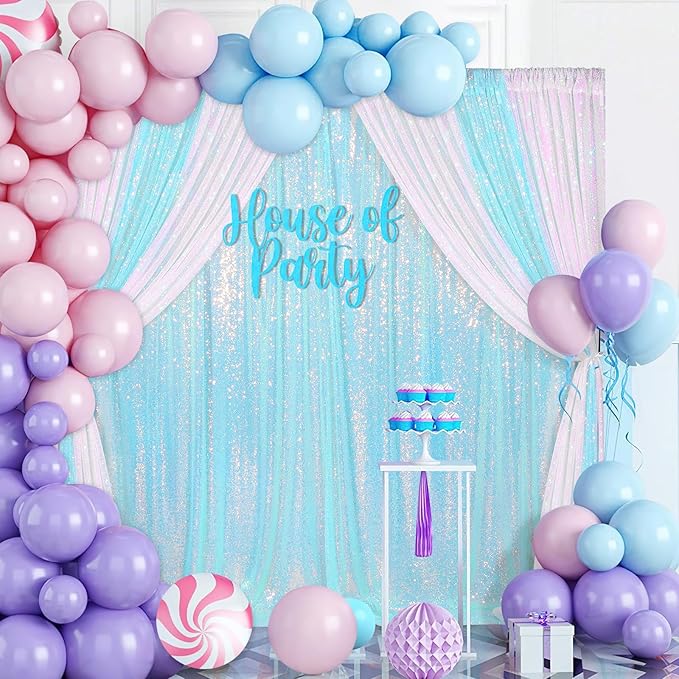 Blue Iridescent Backdrop Curtain for Party: 10ftx10ft Sequin Background for Mermaid Wedding Birthday Decorations