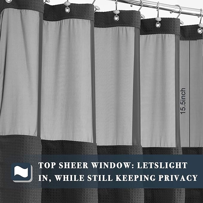 N&Y HOME Waffle Weave Shower Curtain with Snap-in Fabric Liner Set, 12 Hooks Included - Hotel Style, Water-Repellent & Washable, Heavyweight Fabric & Mesh Top Window - 71x72, Graphite Gray