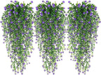 WEISPARK Artificial Hanging Flowers, 9pcs Fake Eucalyptus Vine Faux Flower Greenery Garland Plastic Plants for Indoor Outdoor Wall Garden Wedding Home Party Decor (9pcs Purple)